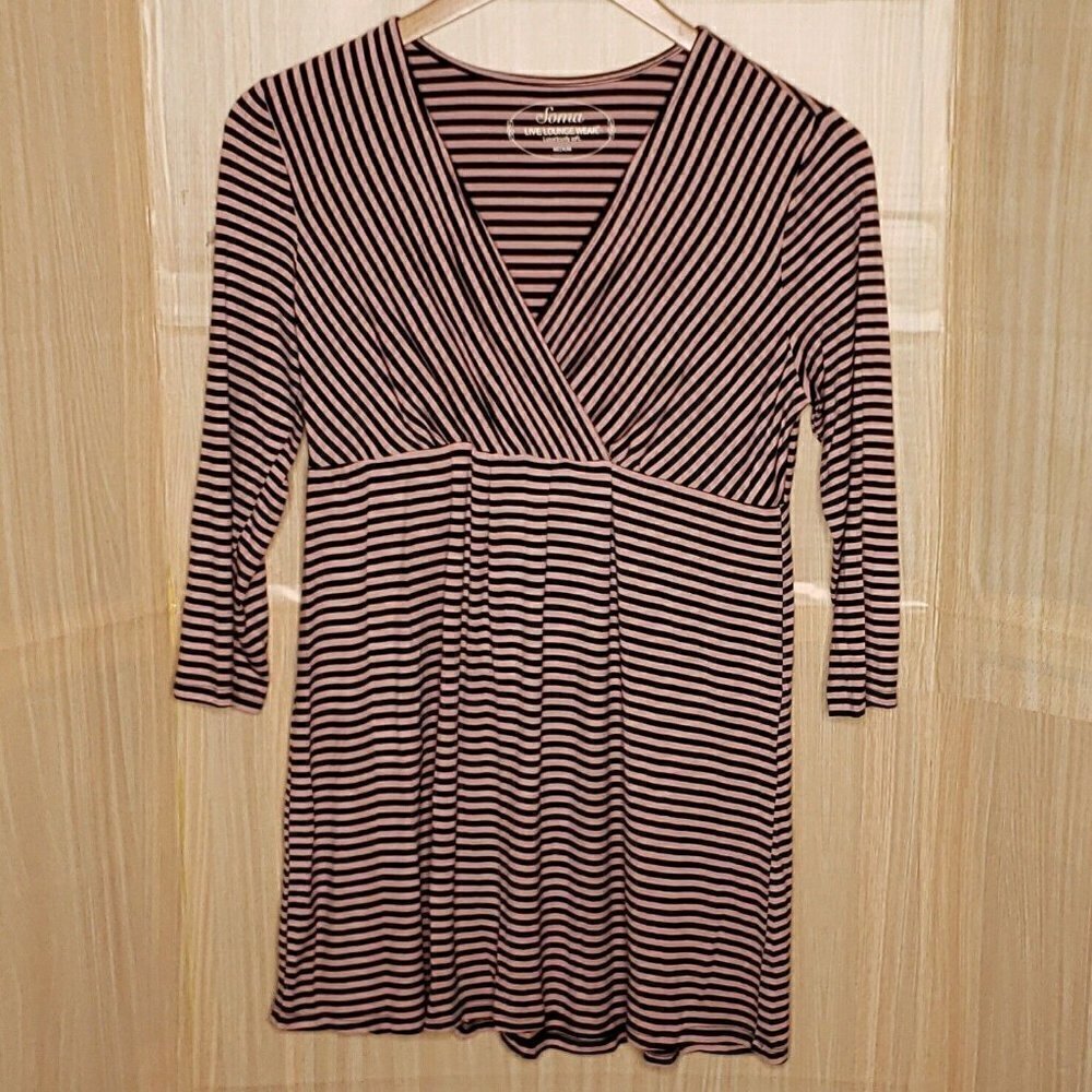 Soma Live Lounge Wear Womens Pink Black Striped Stretchy Dress Medium